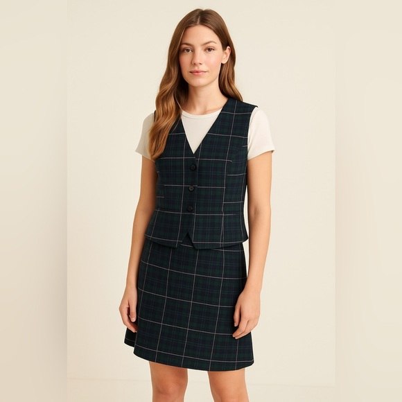 Pendleton Plaid Wool Skirt and Vest Set Green Blue Tartan Preppy Size 10 USA - Picture 1 of 16